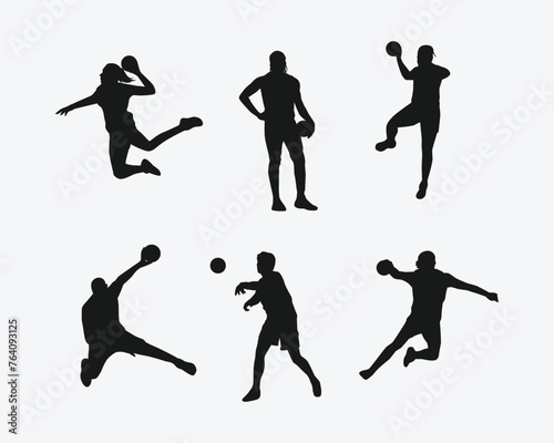 silhouette set of handball player, athlete. sport, activity, competition. vector illustration.