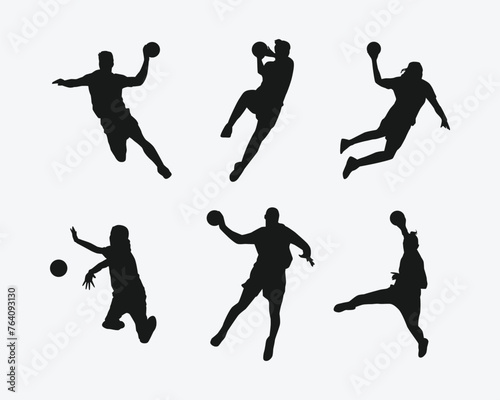 silhouette set of handball player, athlete. sport, activity, competition. vector illustration.