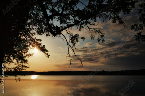 Sunset over the Lake - Landscape - Beautiful - Sunrise over Sea - Colorful - Reed - Clouds - Sky - Sundown - Sun
