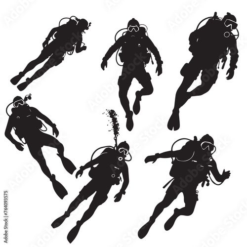 Scuba diving silhouette black and white vector image