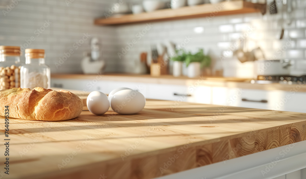 bread and ingredient for cooking on wood kitchen counter.healthy and ...