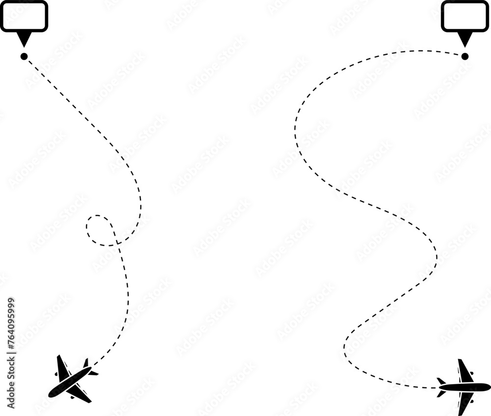 Airplane line path vector icon of air plane flight route with start point and dash line trace - vector illustration Airplane line path vector icon of air plane flight route with start point and dash line trace - vector illustration