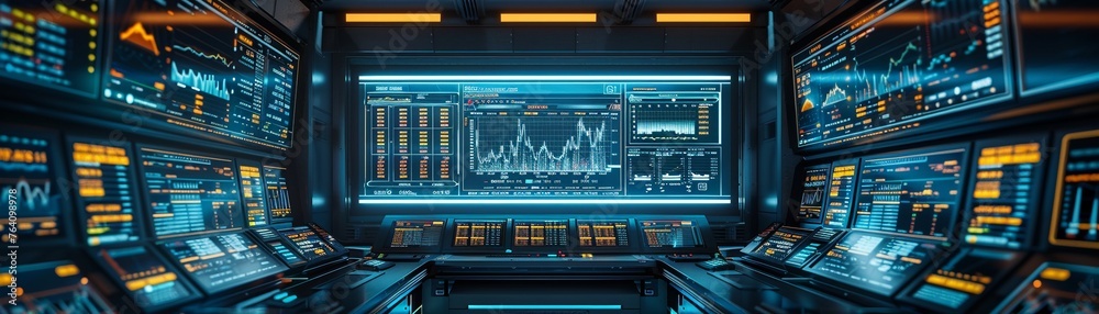 Trading data on screens, numbers changing, front view, sharp clarity, ambient lighting Trading data on screens, numbers changing, front view, sharp clarity, ambient lighting