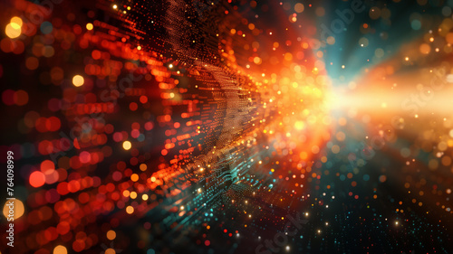 A colorful, glowing, and abstract image of a bright orange and blue light