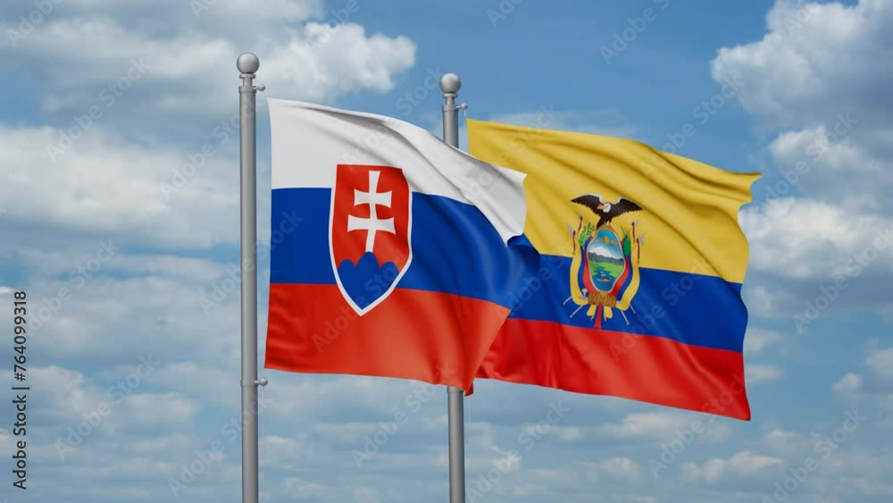 Ecuador and Slovakia two flags waving together, looped video, two country relations concept Ecuador and Slovakia two flags waving together, looped video, two country relations concept