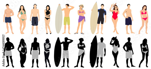 illustration of a silhouette of people  beach wear summer  vacation