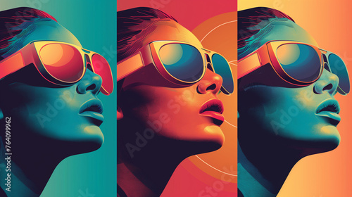 VR glasses, Posters in the style of fashion photography, Set of illustrations, Typography poster design and 3D illustrations on the background