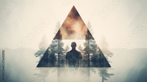 Man s perseverance and self belief double exposure symbolizing goal achievement and mindset power photo