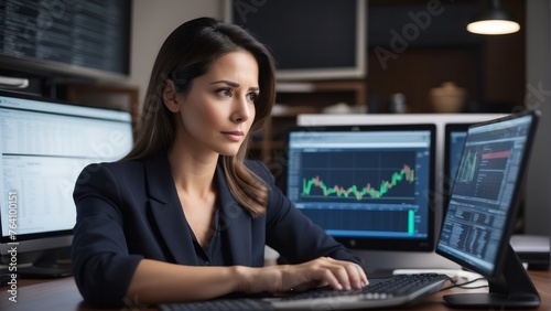 woman using computer and financial statements Anxious expression on expanding the market