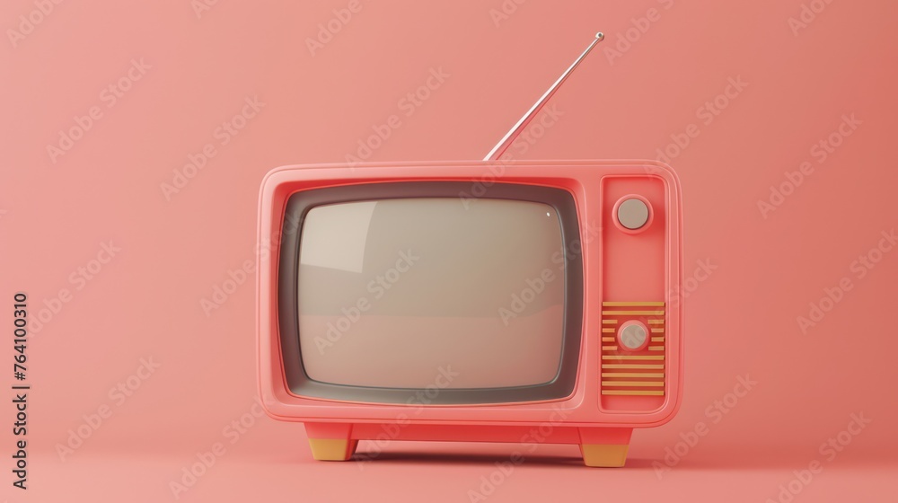 3d render of a pastel peach TV in a cute style against a soft pink color background