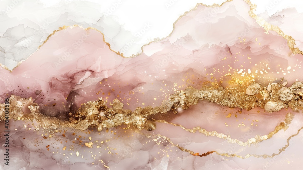 Obraz premium Elegant blush pink and white marble texture background with gold streaks.