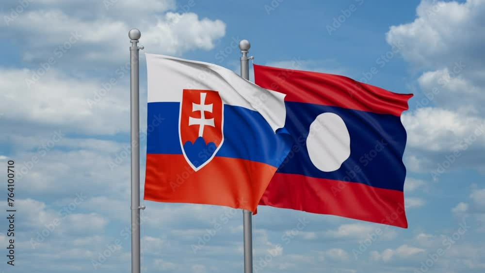 Laos and Slovakia two flags waving together, looped video, two country relations concept Laos and Slovakia two flags waving together, looped video, two country relations concept