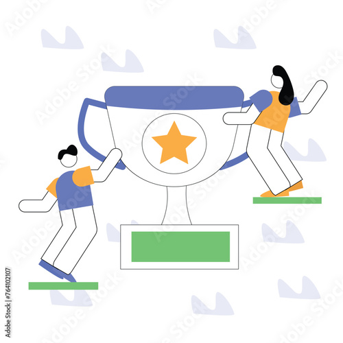 Vector illustration of a trophy and people, depicting success and also victory