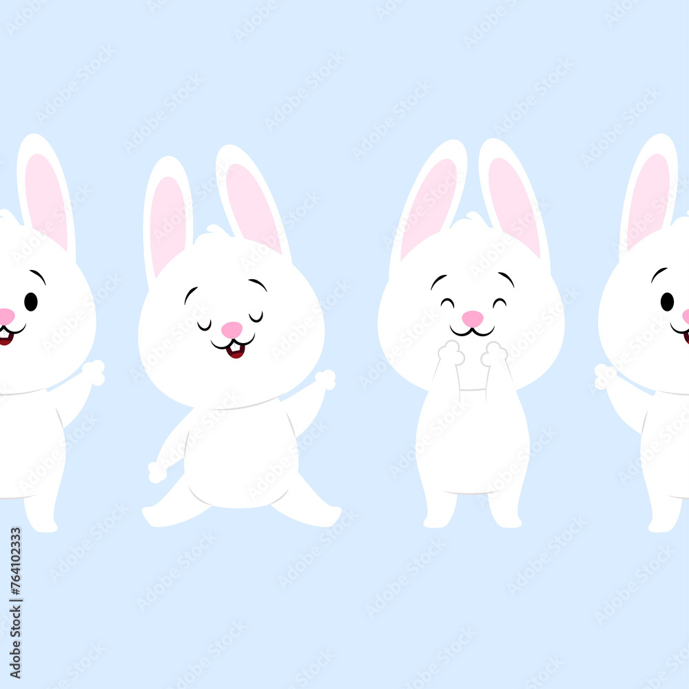 Seamless border of cute white bunny characters Seamless border of cute white bunny characters