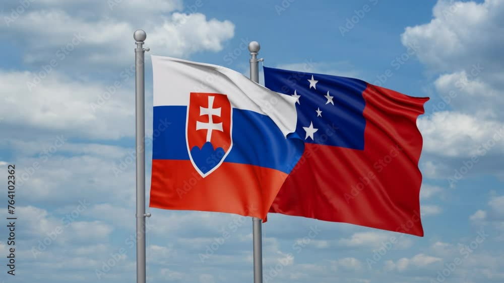 Samoa and Slovakia two flags waving together, looped video, two country cooperation concept Samoa and Slovakia two flags waving together, looped video, two country cooperation concept