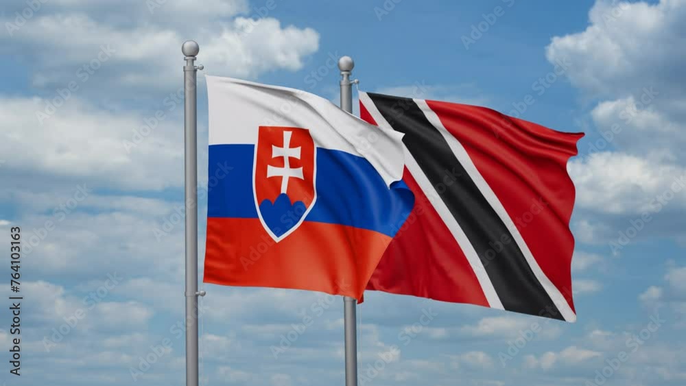 Trinidad and Tobago and Slovakia two flags waving together, looped video, two country cooperation concept Trinidad and Tobago and Slovakia two flags waving together, looped video, two country cooperation concept