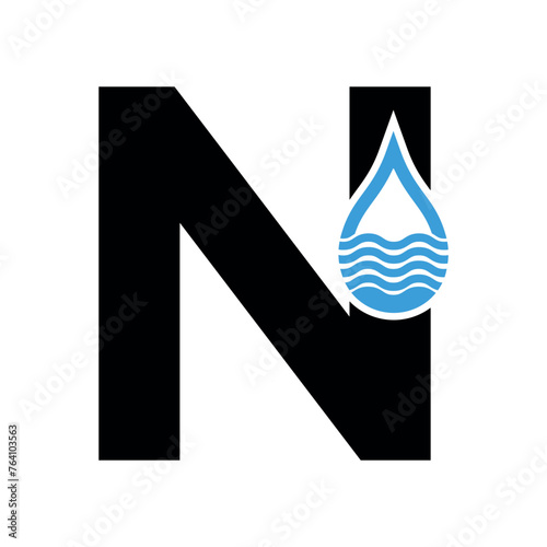 Initial Water Logo combine with letter N vector template photo