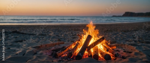 Beach bonfire in summer beautiful nature scenery landscape from Generative AI