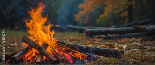 Bonfire in fall beautiful nature scenery landscape from Generative AI