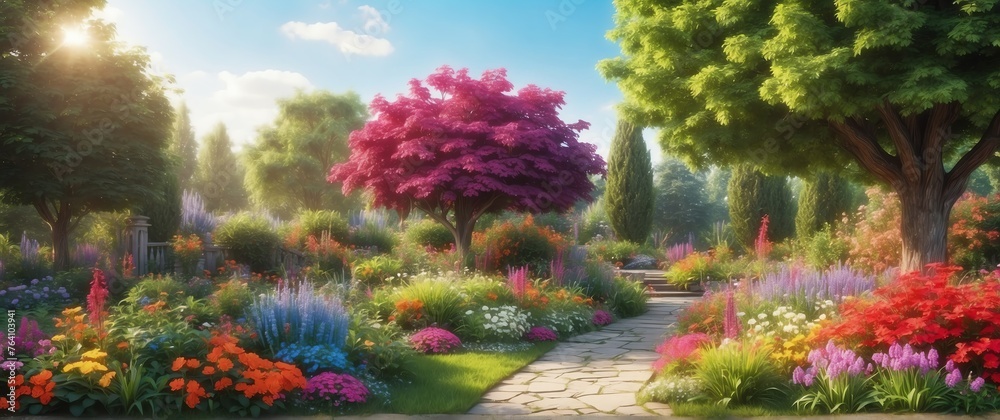 Colorful garden in summer beautiful nature scenery landscape from Generative AI