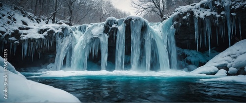 Frozen waterfall in winter beautiful nature scenery landscape from Generative AI