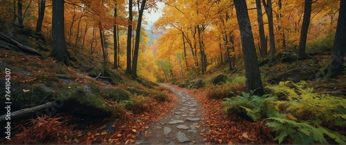 Hiking trail in fall beautiful nature scenery landscape from Generative AI © Arceli