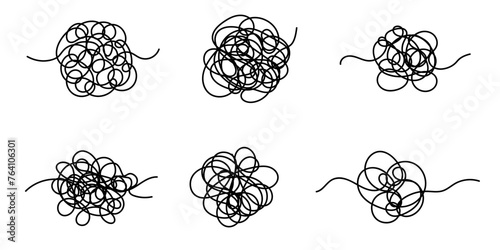 Chaotic doodles lines into tangle. Set of hand drawn squiggles.