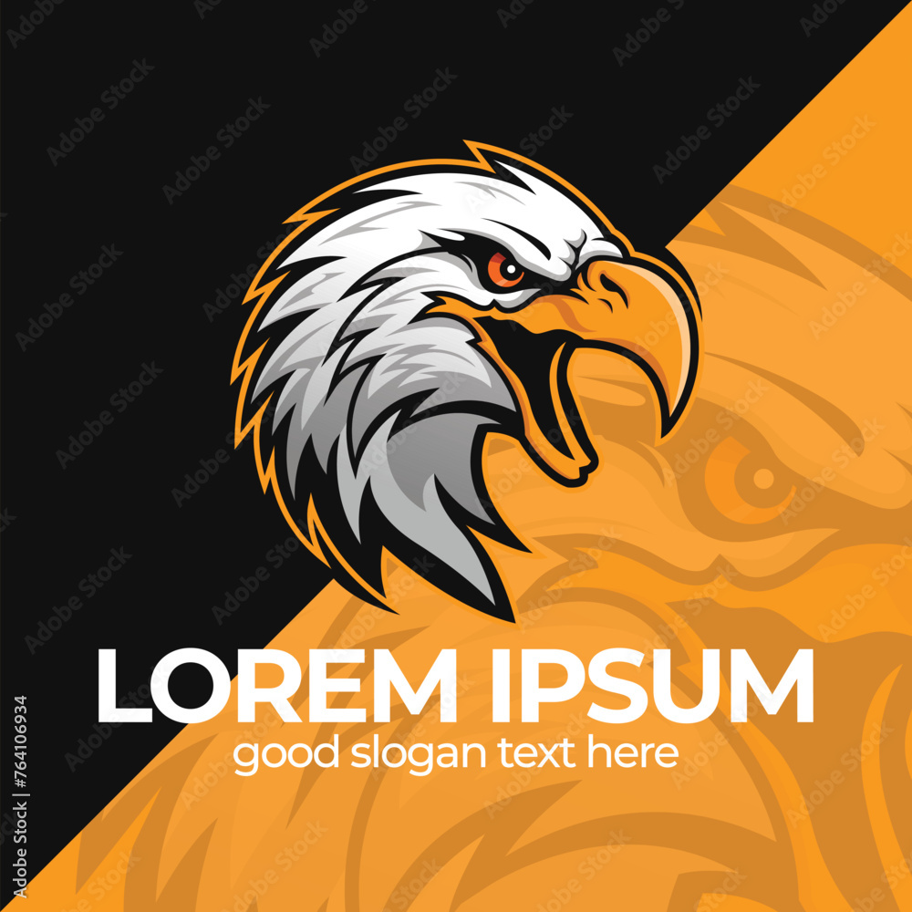 Fototapeta premium Eagle bird logo mascot, eagle head esport mascot logo design, american eagle vector, dark background