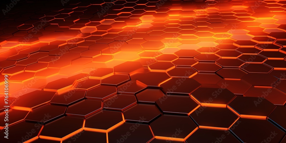 digital neon orange hexagonal honeycomb background.