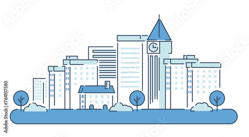  simple flat line illustraion of city and town