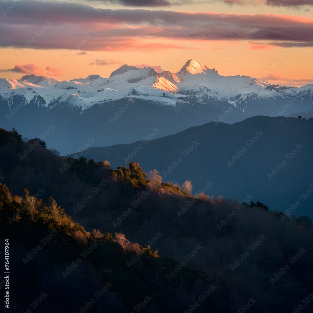 Golden hour bathes mountain landscape in a breathtaking sunset scene For Social Media Post Size