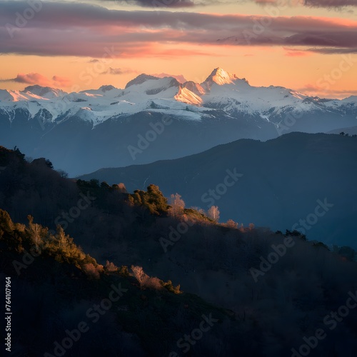 Golden hour bathes mountain landscape in a breathtaking sunset scene For Social Media Post Size