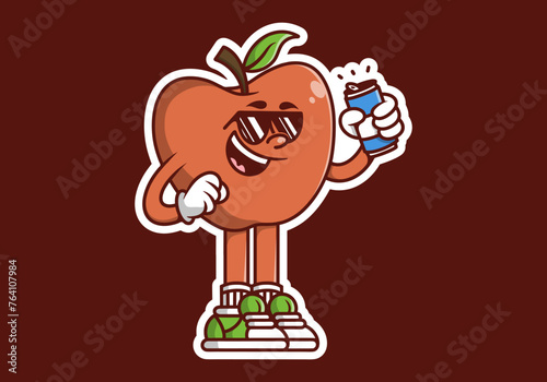 Character illustration of apple holding a beer can