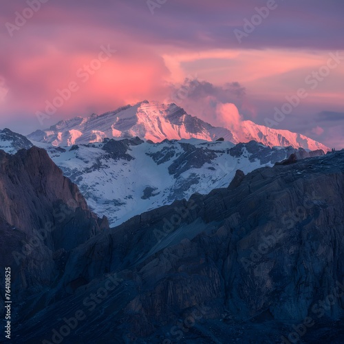 Majestic sunset casts a warm glow over rugged mountain terrain For Social Media Post Size