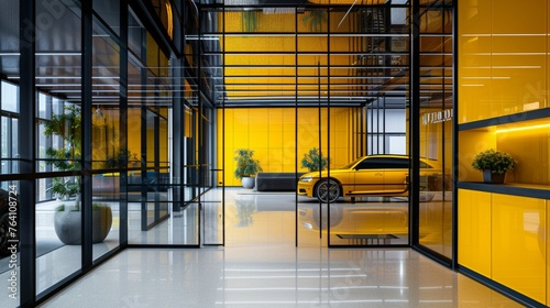Luxury Unleashed: A Glimpse into the Opulent World of a Modern Urban Oasis with a Stunning Yellow Sports Car