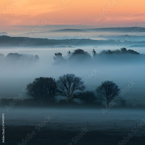 Misty morning blankets the landscape in ethereal tranquility For Social Media Post Size