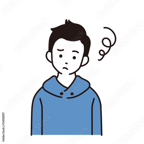 小学生の男の子のシンプルなイラスト　正面向き上半身　困った表情
