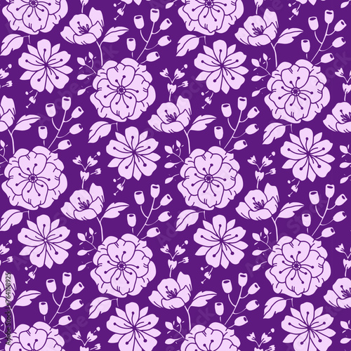 Sweet Violet, Viola Odorata, Seamless Vector Pattern for Fabric, Invitation, Greeting Card, Wrapping Paper