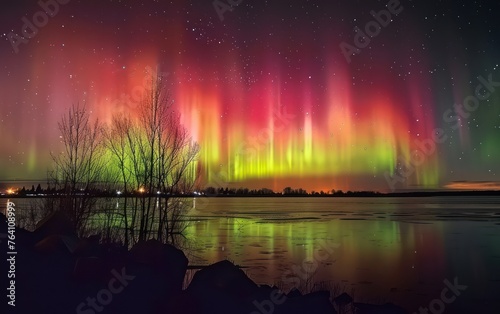 Beautiful dancing aurora in the night sky photo