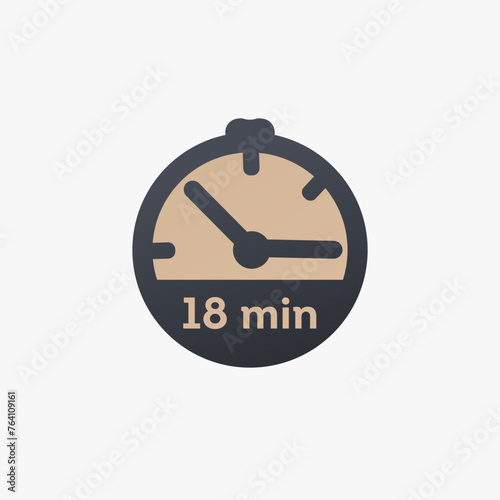 18 minutes, stopwatch vector icon. clock icon in flat style. Stock vector illustration isolated on white background.