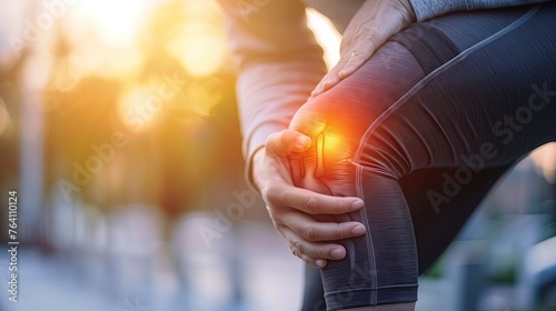 Person holding the knee in pain It highlights inflamed nerve roots to draw attention to the point of pain.