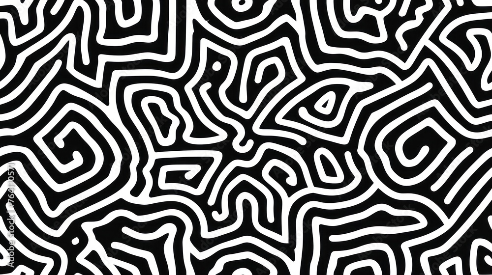 Black and white background with abstract lines filling every space
