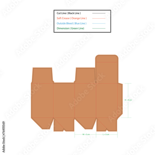 Mini Syrup box Size 5x5x8 cm dieline template, vector design (ID: 764111569)