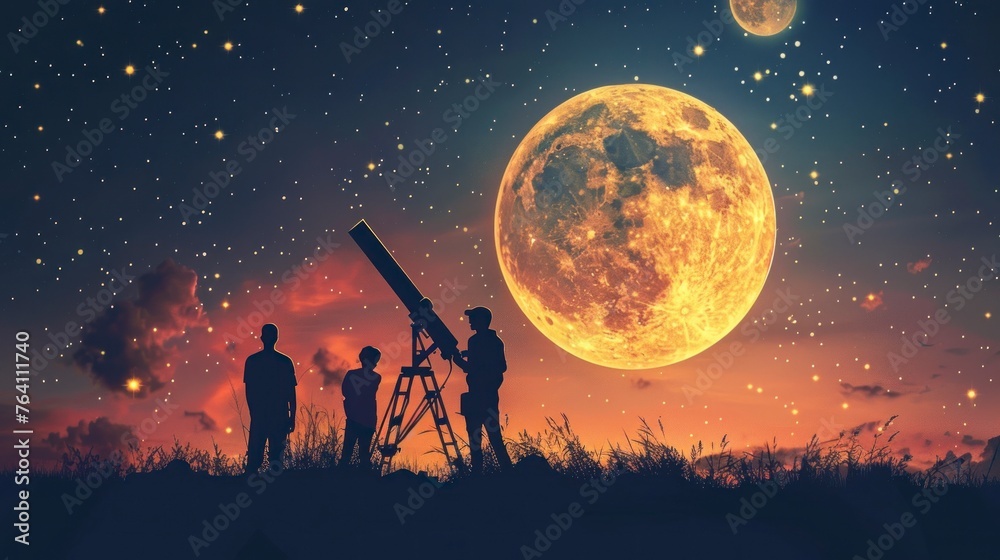 Naklejka premium group of people observing stars