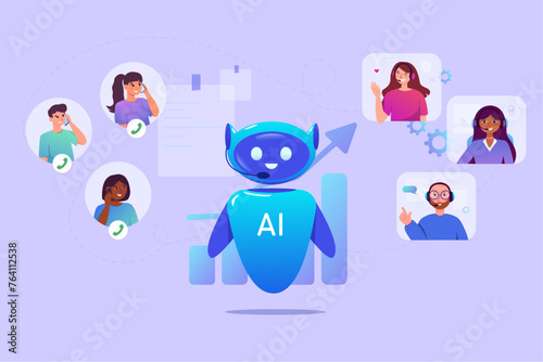 AI in financial management call center online. People are using artificial intelligence to use money efficiently. Online robots with innovative technologies help financiers automate bank payments