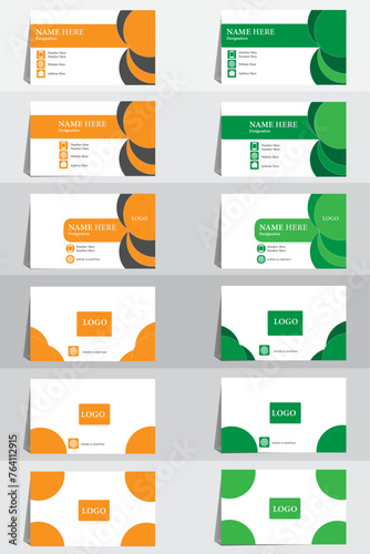 orange and green double sided template,modern business card.