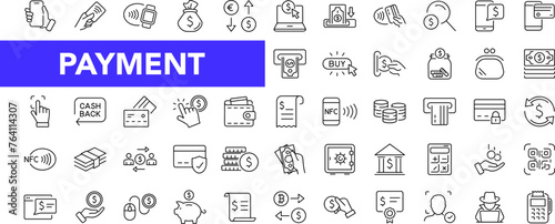 Payment icon set with editable stroke. Business and finance payment thin line icon collection. Vector illustration