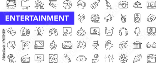 Entertainment icon set with editable stroke. Lifestyle and Entertainment thin line icon collection. Vector illustration