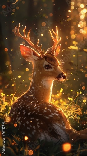 Cartoons of Deer as The Empress, lush meadow, sunrise, soft light, eyelevel