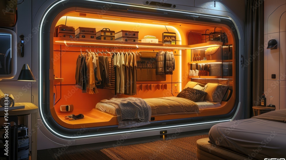 A futuristic, motorized closet that organizes and presents clothing options based on schedule and weather